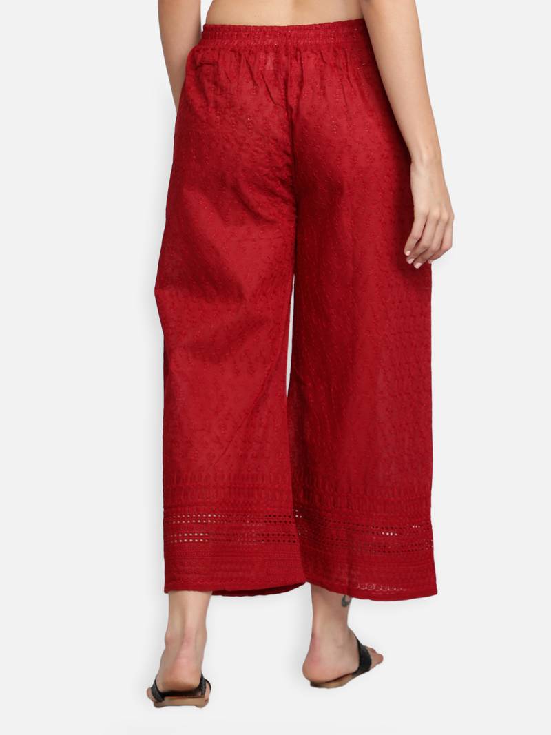 Maroon plain cotton palazzo-pants
