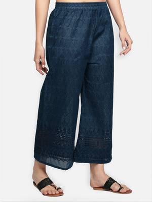 Green plain cotton palazzo-pants 1