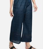 Green plain cotton palazzo-pants