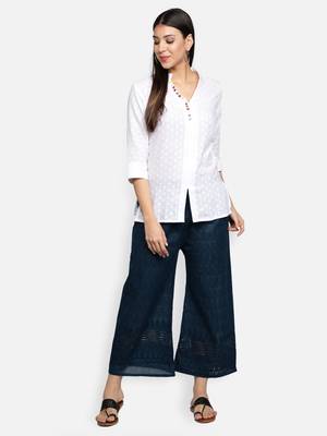 Green plain cotton palazzo-pants 3