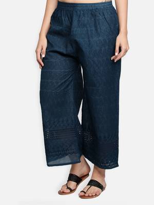 Green plain cotton palazzo-pants 4