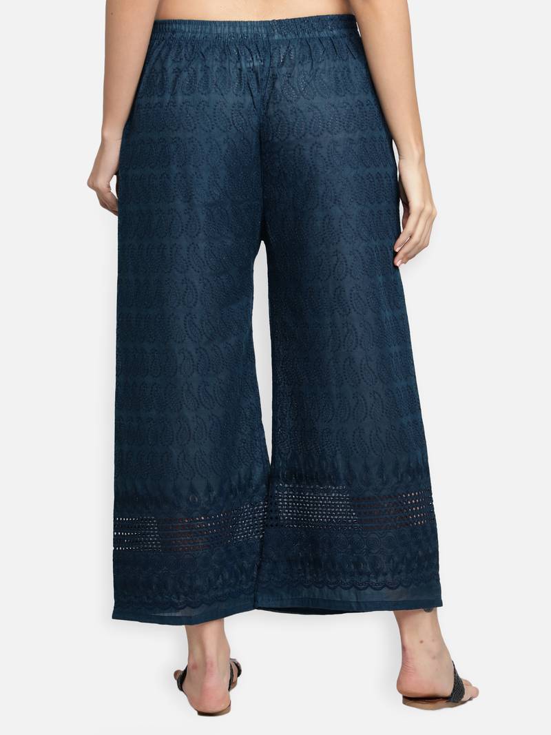 Green plain cotton palazzo-pants