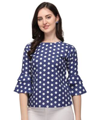 Dark Blue Rayon Polka Dot Printed Womens Stylish Casual Top 1