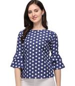Dark Blue Rayon Polka Dot Printed Womens Stylish Casual Top