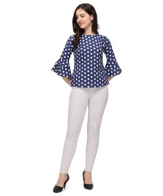 Dark Blue Rayon Polka Dot Printed Womens Stylish Casual Top 2