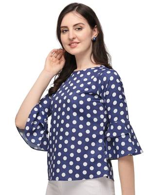 Dark Blue Rayon Polka Dot Printed Womens Stylish Casual Top 3