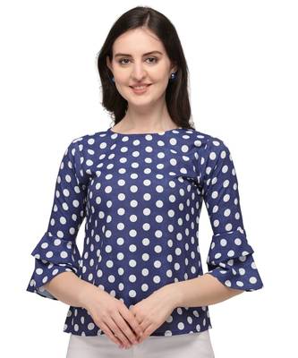 Dark Blue Rayon Polka Dot Printed Womens Stylish Casual Top 4