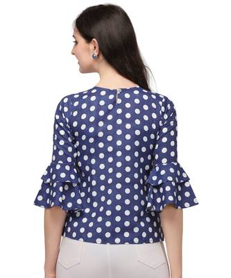 Dark Blue Rayon Polka Dot Printed Womens Stylish Casual Top 5
