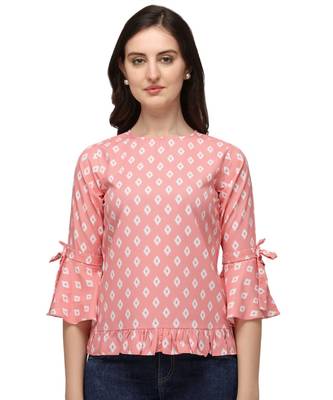 Peach Rayon Classic Printed Womens Casual Top BabyPink 1