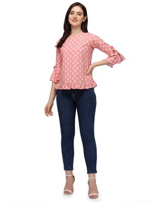 Peach Rayon Classic Printed Womens Casual Top BabyPink 2