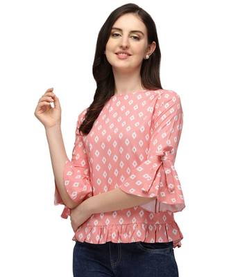 Peach Rayon Classic Printed Womens Casual Top BabyPink 3