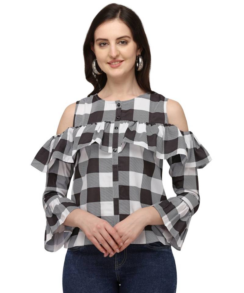 black and white cold shoulder top