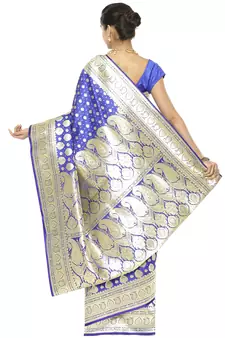 Blue woven satin saree with blouse