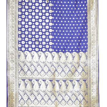Blue woven satin saree with blouse 3