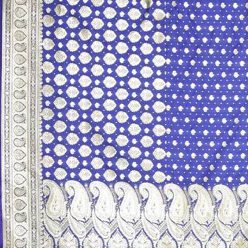 Blue woven satin saree with blouse 4