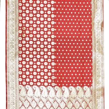 Red woven satin saree with blouse 3
