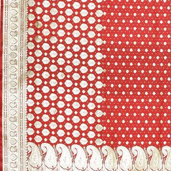 Red woven satin saree with blouse 4
