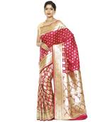 Pink woven satin saree with blouse