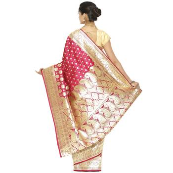 Pink woven satin saree with blouse 2