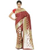 Maroon woven satin saree with blouse