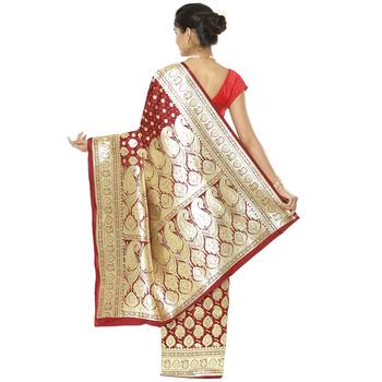 Maroon woven satin saree with blouse 2