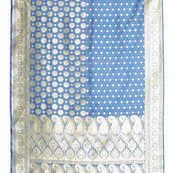Blue woven satin saree with blouse 3
