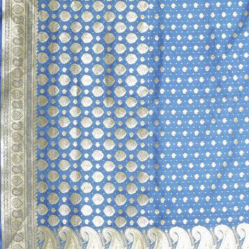 Blue woven satin saree with blouse 4