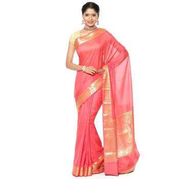 Red woven art silk saree with blouse 1