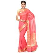 Red woven art silk saree with blouse
