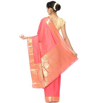 Red woven art silk saree with blouse 2
