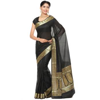 Black woven art silk saree with blouse 1