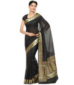 Black woven art silk saree with blouse