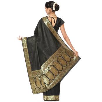 Black woven art silk saree with blouse 2