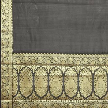 Black woven art silk saree with blouse 4