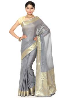Grey woven art silk saree with blouse
