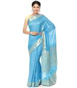 Blue woven art silk saree with blouse