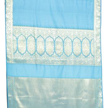 Blue woven art silk saree with blouse 3