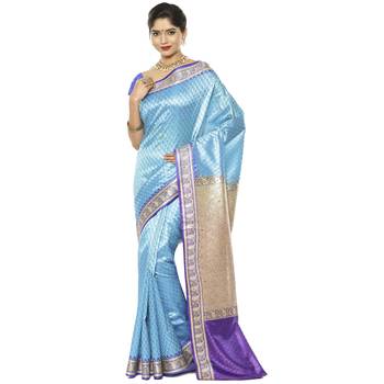 Blue woven art silk saree with blouse 1