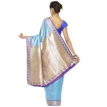 Blue woven art silk saree with blouse 2