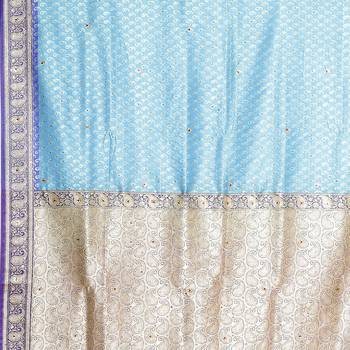 Blue woven art silk saree with blouse 4