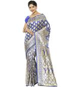 Blue woven satin saree with blouse
