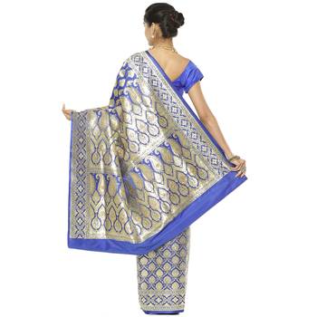 Blue woven satin saree with blouse 2