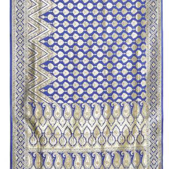 Blue woven satin saree with blouse 3