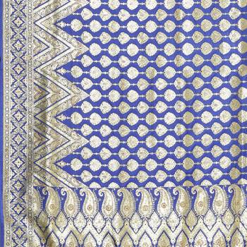Blue woven satin saree with blouse 4