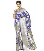 Blue woven satin saree with blouse