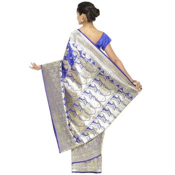 Blue woven satin saree with blouse 2