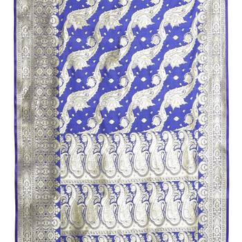 Blue woven satin saree with blouse 3