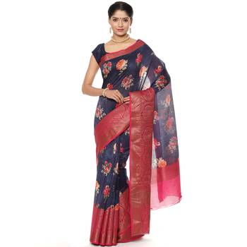 Blue woven pure silk saree with blouse 1