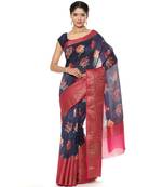 Blue woven pure silk saree with blouse