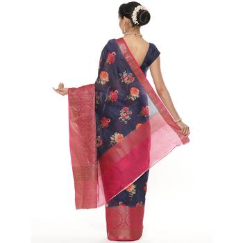 Blue woven pure silk saree with blouse 2